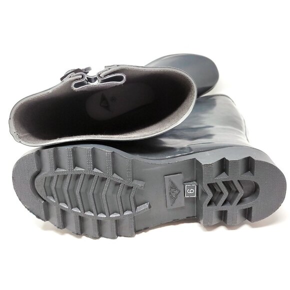 Women's Rainboots, Rubber Mid Calf Rain Boots, RB-1602, Grey - Picture 5 of 5